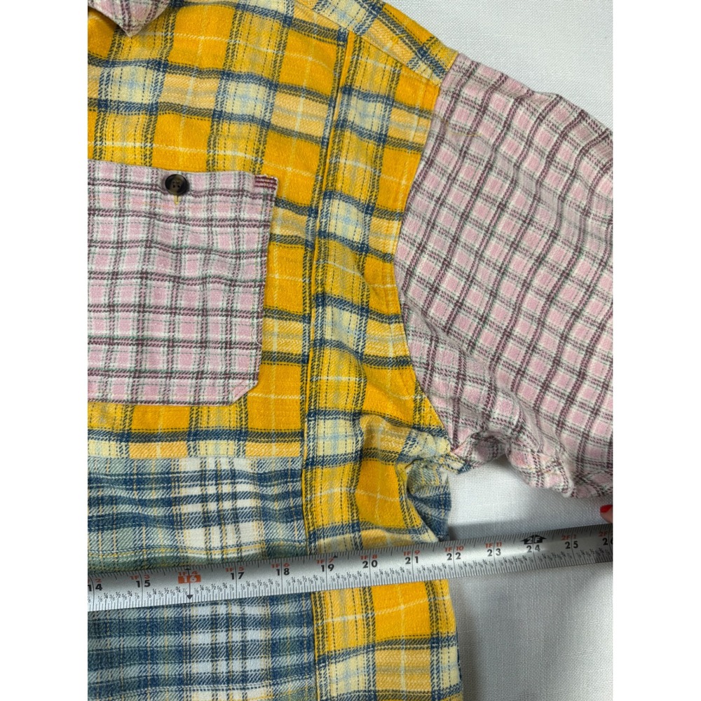 BDG Urban Outfitters Patchwork Plaid Flannel Shirt Oversized Raw Hem Small - Picture 8 of 9